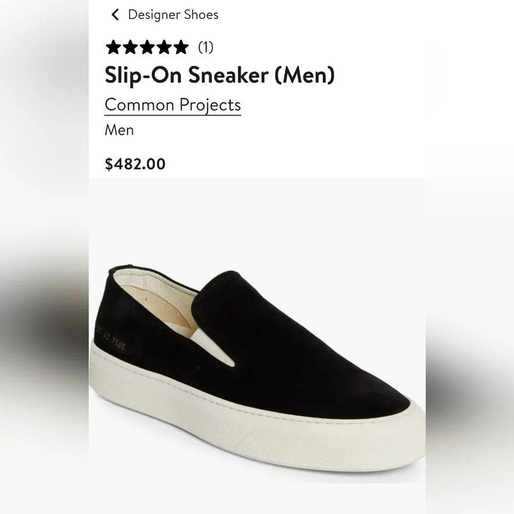 Common Projects Men's Black and White Slip-On Sneakers/Loafers, Size 13